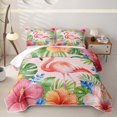 thumbnail image 2 of jejeloiu Pink Flamingo Flowers Quilt Full Kids,Tropical Palm Leaf Full Bedspread Sets For Girls,3 Pieces, 2 of 7