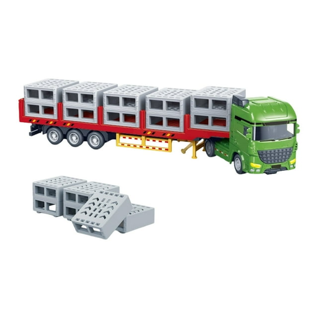 Green Large Transport Vehicle Toy Children Simulation Trailer Model Container Truck For Boys Vegetable Fruit Beverage Green