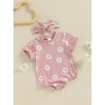 thumbnail image 3 of FEORJGP Toddler Little Girls One-piece Rompers 0 3M 6M 12M 18M Infant Baby Round Neck Jumpsuits Floral Print Short Sleeve Bodysuits with Headband Kids Fashion Cute Casual Summer Clothes for Daily, 3 of 8