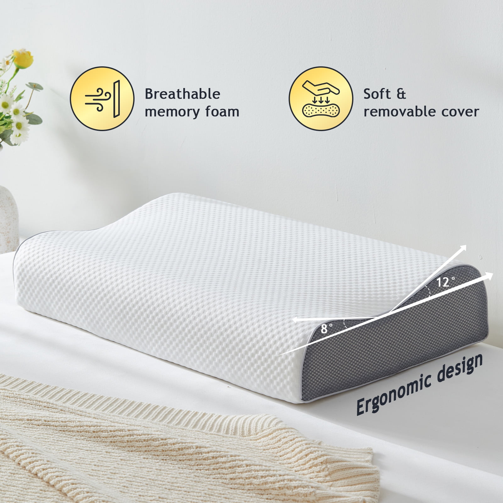 Kingrest Cooling Memory Foam Pillow for Neck Pain Relief Sleeping, Cervical Neck Pillow Adjustable Ergonomic Memory Foam Pillow For Side Back Stomach Sleepers Medium Firmness Quality (1 Pack)