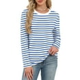 thumbnail image 2 of HAiming Womens Oversize Striped Shirt Crew Neck Long Sleeve Pullover Casual Basic Tops Trendy Blouses Clothes, 2 of 6