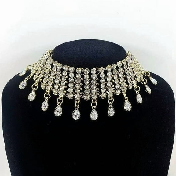 Sexy Shining Crystal Full Rhinestone Choker Necklace Water Drop Pendant Necklace Statement Necklaces Wide Collar Necklaces for Lady Party Jewelry (Silver)