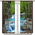 thumbnail image 5 of Waterfall Scenery Curtains, Nature Landscape Theme Forest High Mountains Flowing Water Forest Print Pattern Window Drapes for Bedroom LivingRoom Kitchen Drapes 84x84 Inch, 5 of 6