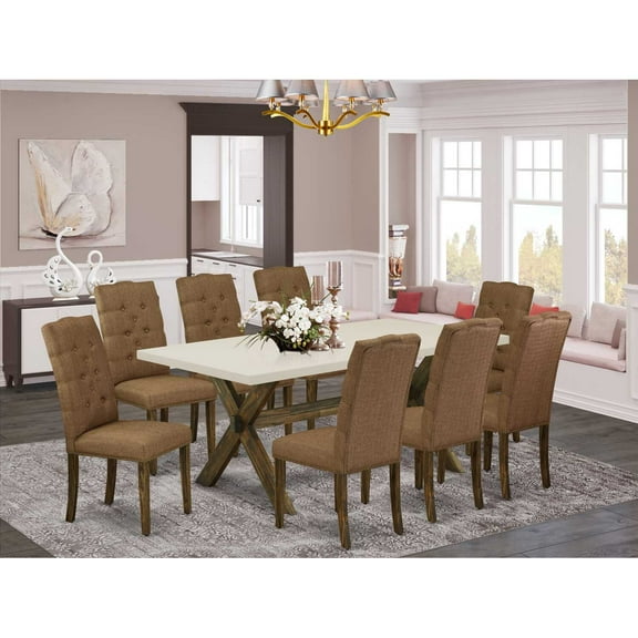 East West Furniture X-Style 7-piece Wood Dining Table Set in Dahlia Purple