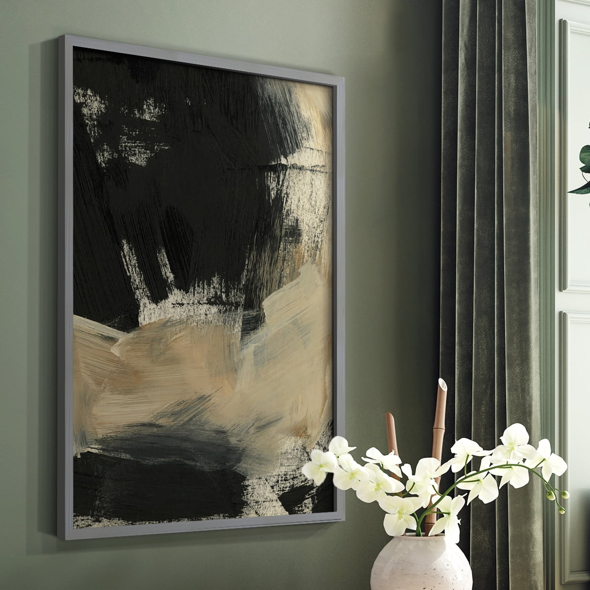 Baked Paintstrokes VI Framed Print in Gray Solid Wood Framed Print No Nail Hanging
