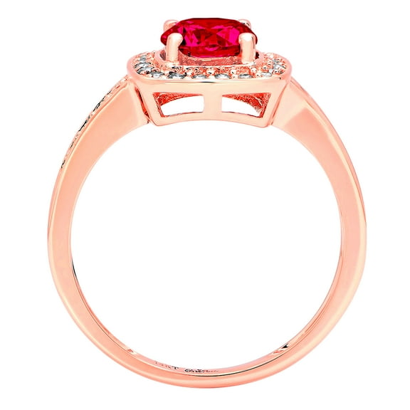 1.335 ct Round Cut Simulated Ruby Solitaire with Accents Engagement Ring for Women in 18K Rose Gold