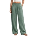 thumbnail image 2 of Sunnin Women Solid Color Relaxed Fit Trousers Elastic Waist Straight Leg Pants with Pockets, 2 of 7