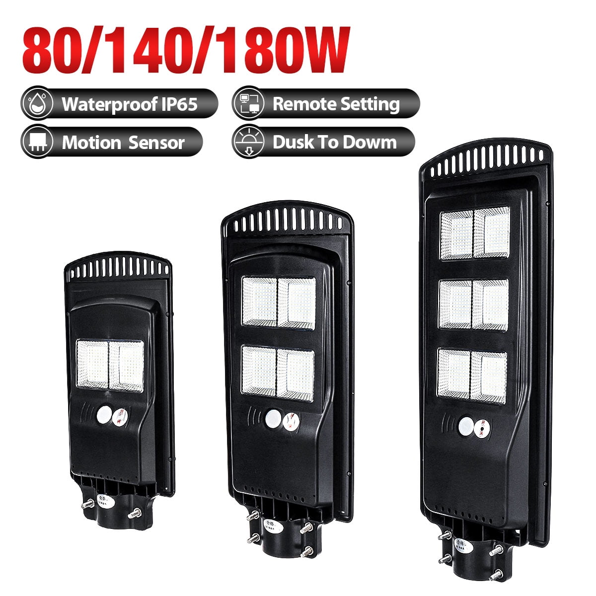 80/140/180W Solar Street Lights Outdoor, Dusk to Dawn Security Light