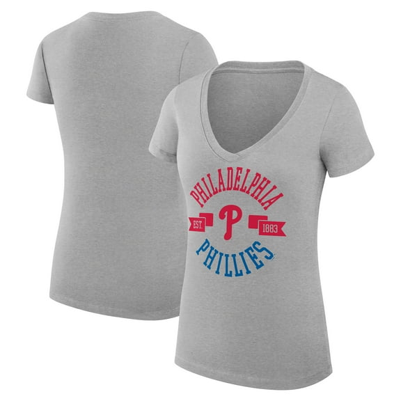 Women's G-III 4Her by Carl Banks Heather Gray Philadelphia Phillies Super-Slim Fit Lightweight City Graphic V-Neck