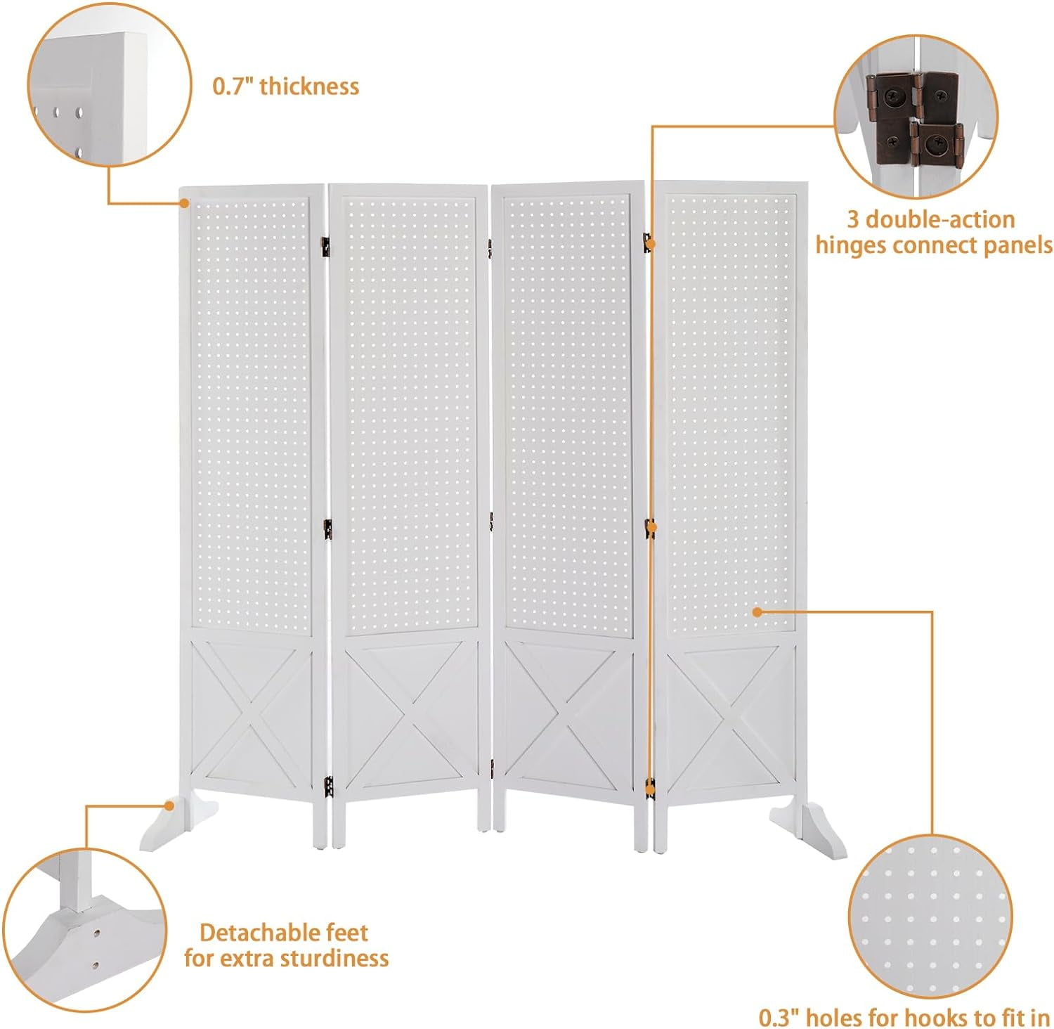 VINGLI Freestanding Pegboard with Support Feet, 5 FT Wood Room Divider Display Board Organizer, Folding Privacy Screen Partition Space Separator for Craft Shows Events Retail