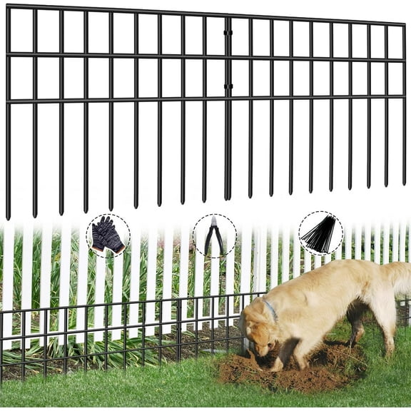 10 Panels Animal Barrier Fence, 14ft(L) x 13in(H) No Dig Garden Fence for Dog Rabbit, Rustproof Anti Digging Barrier, Garden Edging Border Ground Defense for Outdoor, Yard, Patio