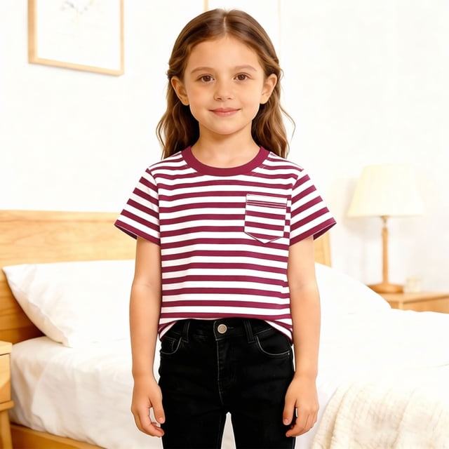 T-shirt Classique à Rayures Col Rond pour Enfants Manches Courtes Décontracté Doux Confortable pour Jouer au Quotidien