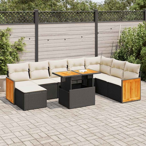 vidaXL Garden Sofa Set Black PE rattan Large Adjustable Feet