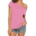 thumbnail image 2 of ZQUUVOU Women's Casual Shirt Off Shoulder Tops Short Sleeve T Shirts Loose Summer Blouse Shirt Pink, 2 of 5