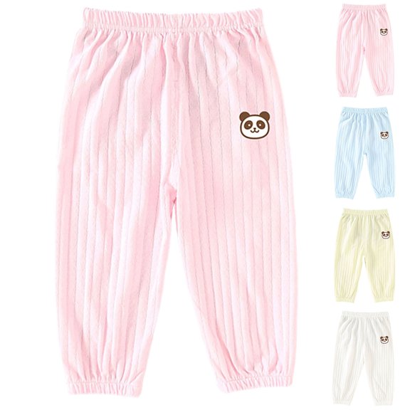 THDHVS Pants for Girls,Ribbed Breathable Pants Printable Elastic Waist Casual Wear for Babies,Girls Pants,Pink 2-3 Years
