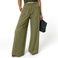 thumbnail image 2 of UngA Casual Pants For Women Lounge Pants Women with Drawstring Elastic High Waist 2 Pockets Casual Pant Lightweight Solid Going Out Beach Trousers Loose Full Length Pull On Pants Green,S, 2 of 6