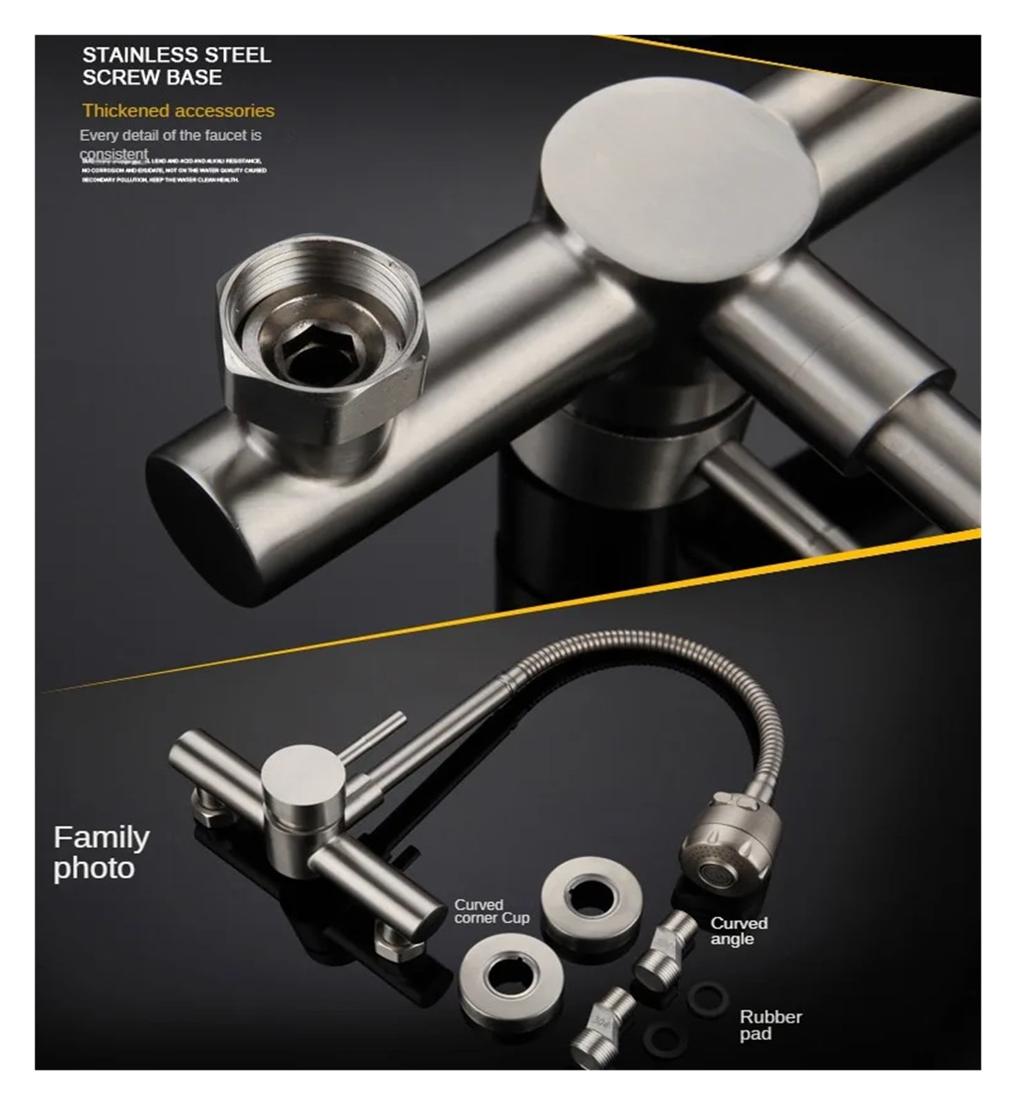 304 Stainless Steel Into Wall Hot And Cold, Double Hole Sink Universal Pipe Shower Water Rotary Kitchen Faucet ,Leakproof Design
