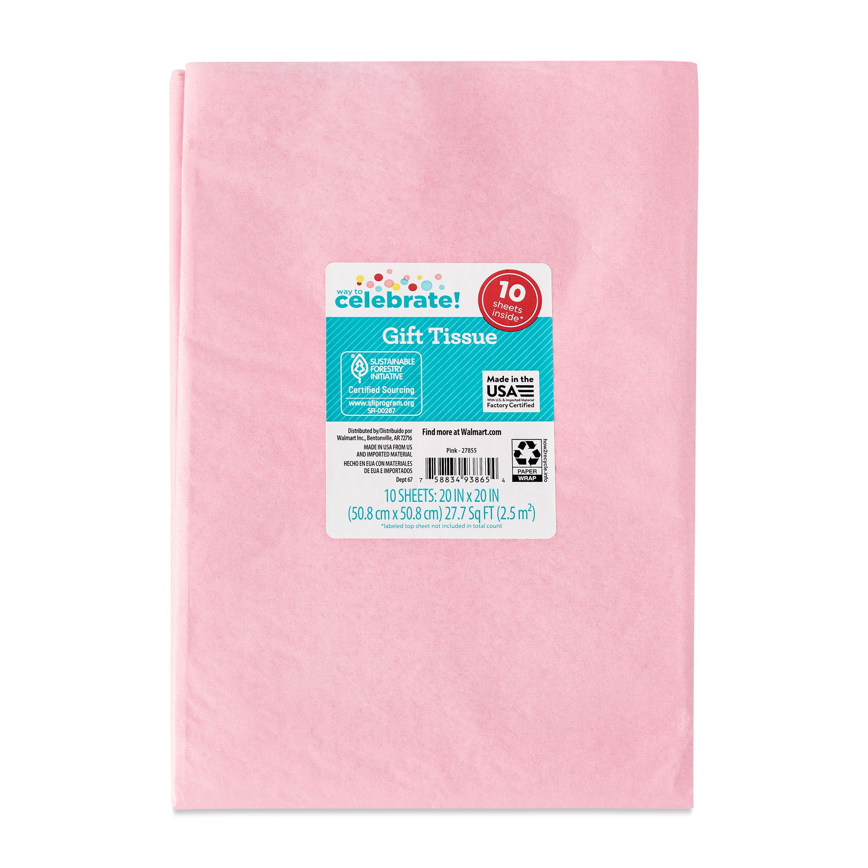 Way To Celebrate Pink Gift Wrap Tissue Paper, 10 Count