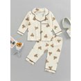 thumbnail image 2 of Wassery Kids Casual Pajama Set Bear Printed Long Sleeve Front Pocket Lapel T-shirt Tops+Printed Long Pants 1 2 3 4 5 6 Year Little Girls Boys Homewear Sleepwear, 2 of 9