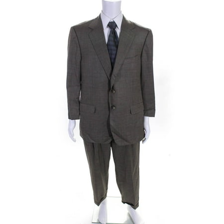 Pre-owned|Ermenegildo Zegna Mens Two Button Blazer Pleated Front Pants Suit Brown Size 54