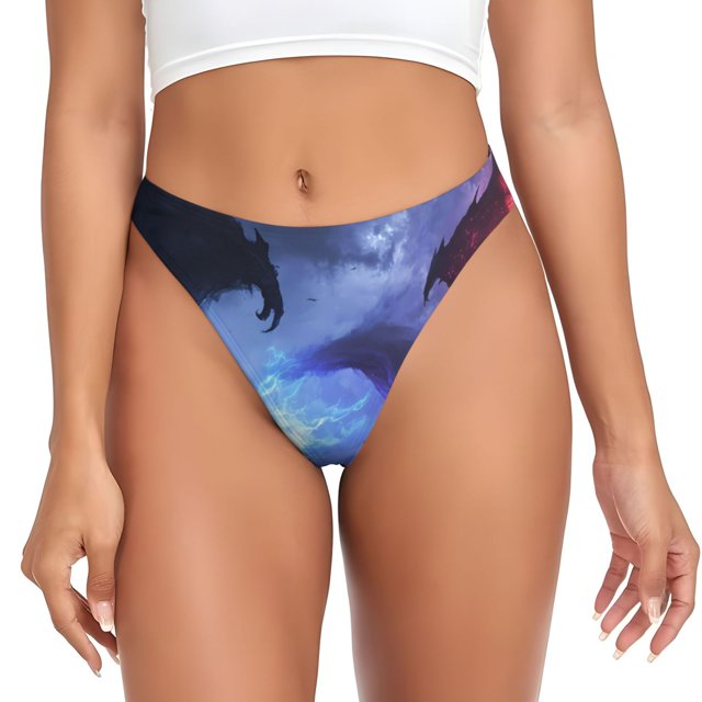 Fotbe Red And Blue Fire Dragon Tanga Sin Costuras para Mujer con Estampado – Panties Invisibles, Transpirables y Cómodos para Uso Diario-Large