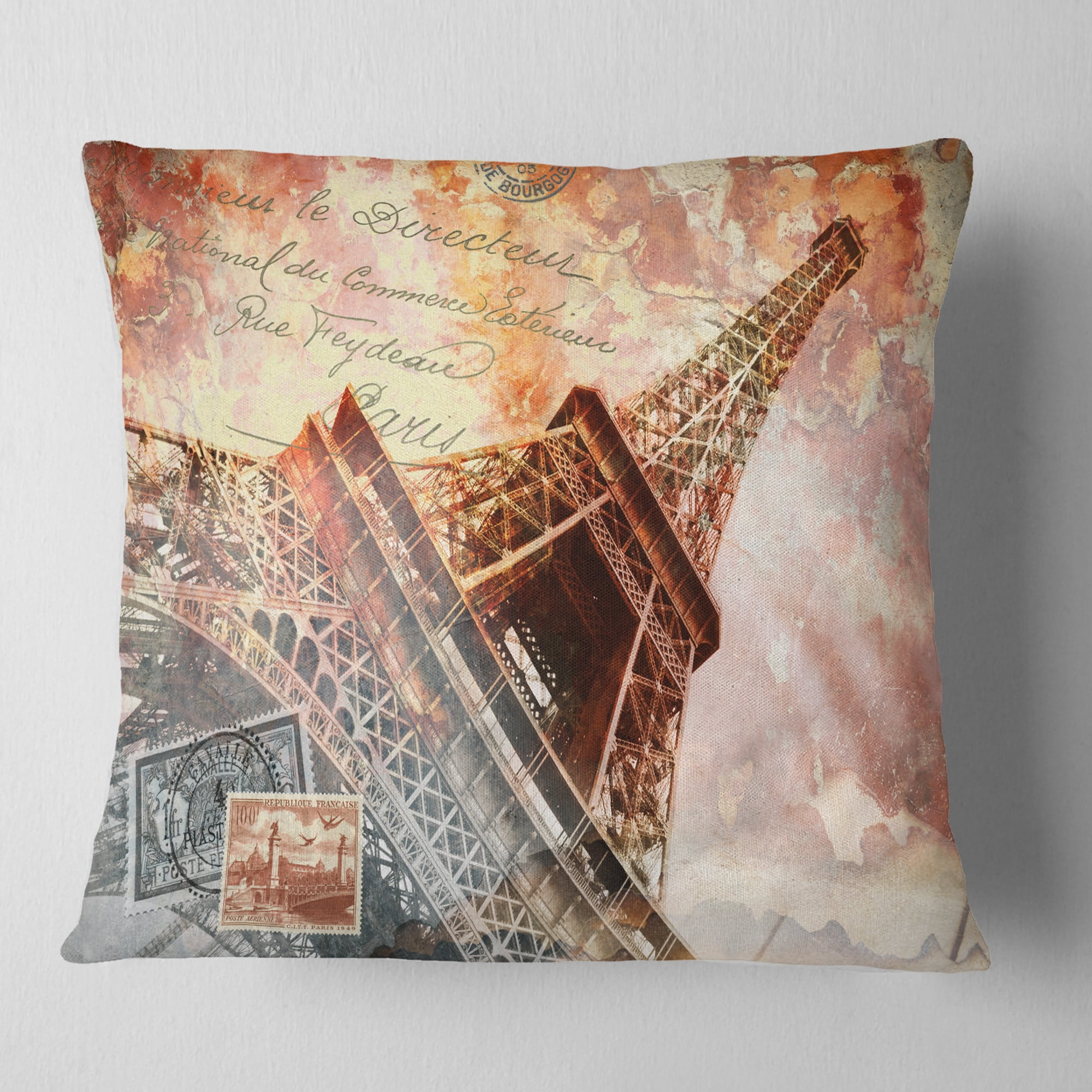 Designart Paris Eiffel TowerParis - Contemporary Throw Pillow - 16x16