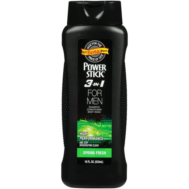 Power Stick Spring Fresh 31 Body Wash Shampoo and Conditioner 18 oz