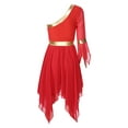 thumbnail image 4 of Kaerm Women's Irregular Liturgical Praise Dance One Shoulder Sequin Trim Tunic Worship Dance Dress Red S, 4 of 6