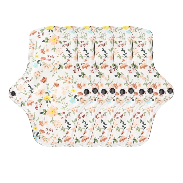 Cotton Menstrual Pad, Breathable Super Absorbent Portable Soft Bright Color Flower Pattern 5pcs Reusable Sanitary Pad for Home