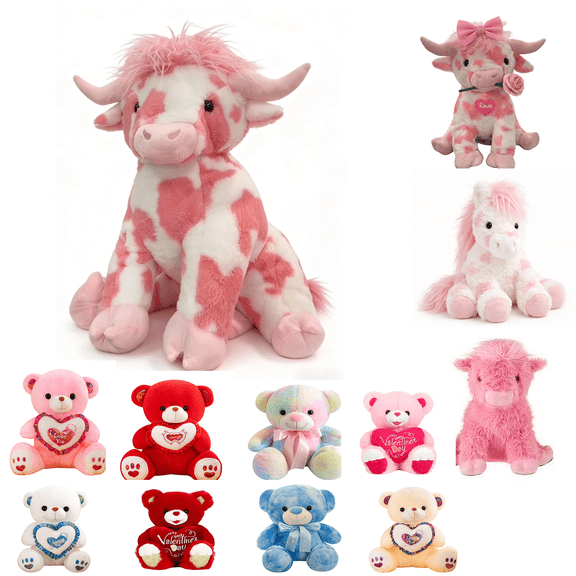 Valentines Day Stuffed Animals Cow, Pink Highland Cow Plush, 10"Cute Cow Plush Stuffed Animal Doll, Valentine'S Day Gifts(Pink)