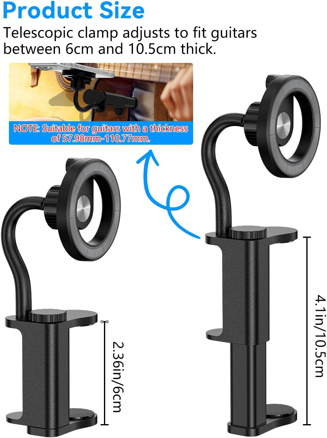 Magnetic Guitar Phone Holder [N54 Stronger Magnets] Universal Smartphone Mount for Guitar, Bass, Ukulele, 360° Adjustment Ideal for Video Recording/Live Streaming/Online Teaching,Hollow Model