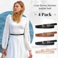 thumbnail image 2 of 4 Pack Skinny Women Leather Belt for Dresses Thin Waist Belt for Jeans Pants with Gold Buckle, 2 of 8