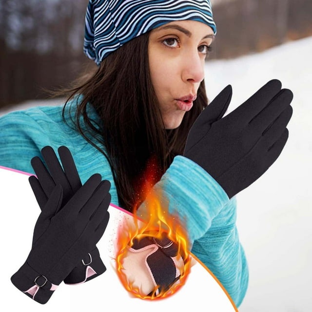 Summer Savings Clearance! Warm Gloves with Winter Plus Velvet Thick Wool Lining, Outdoor Riding, Driving Sports Gloves with Touchscreen Compatibility for Women