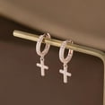 thumbnail image 4 of Solid 925 Sterling Silver Cross Hoop Earrings for Women Teens Small CZ Hoop Earrings Huggie Drop, 4 of 13