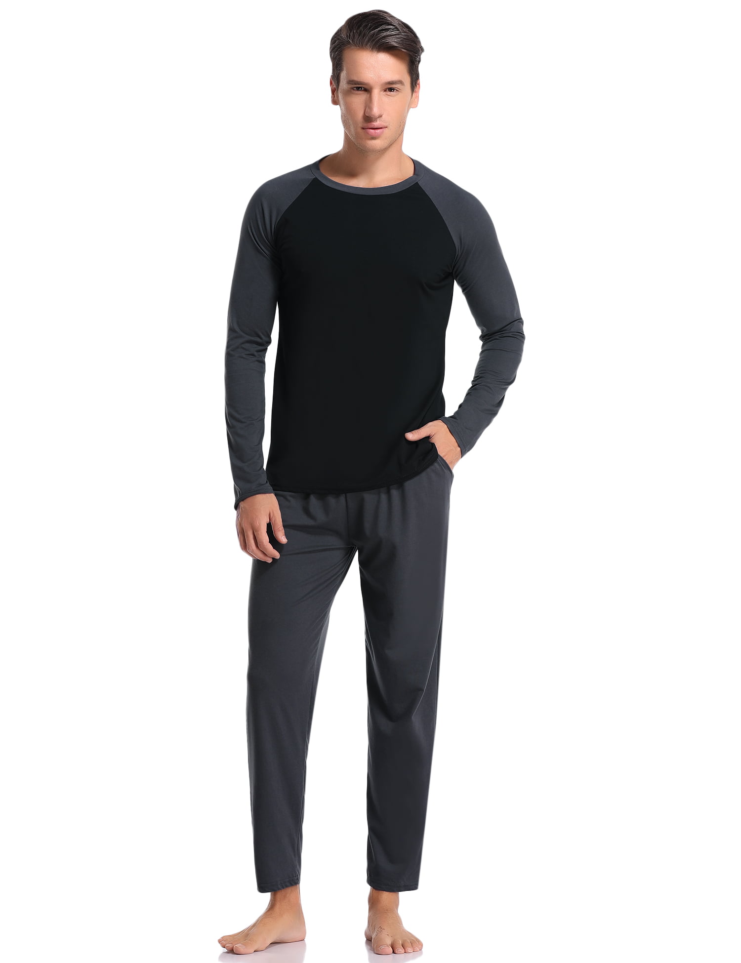 DAVID ARCHY Men's Cotton Sleepwear Long Raglan Sleeve Top and Bottom Pajama Set
