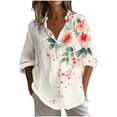 thumbnail image 2 of JTZGDY Long Sleeve Womens Fall Tops Loose Fit V Neck Button Down Graphic Tshirt Blouses Dressy Casual Elegant Tunics Collared Work Shirts Pink#03 XL, 2 of 6