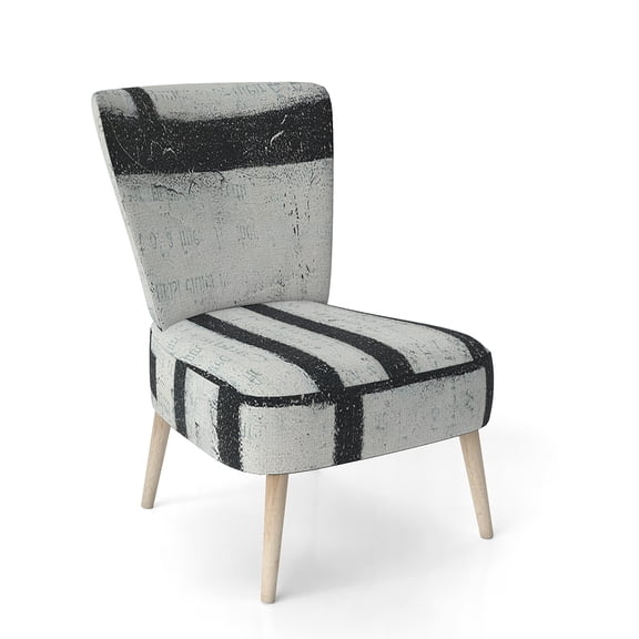 Designart "Black And White Labyrinth Geometric" Upholstered Mid-Century Accent Chair - Arm Chair
