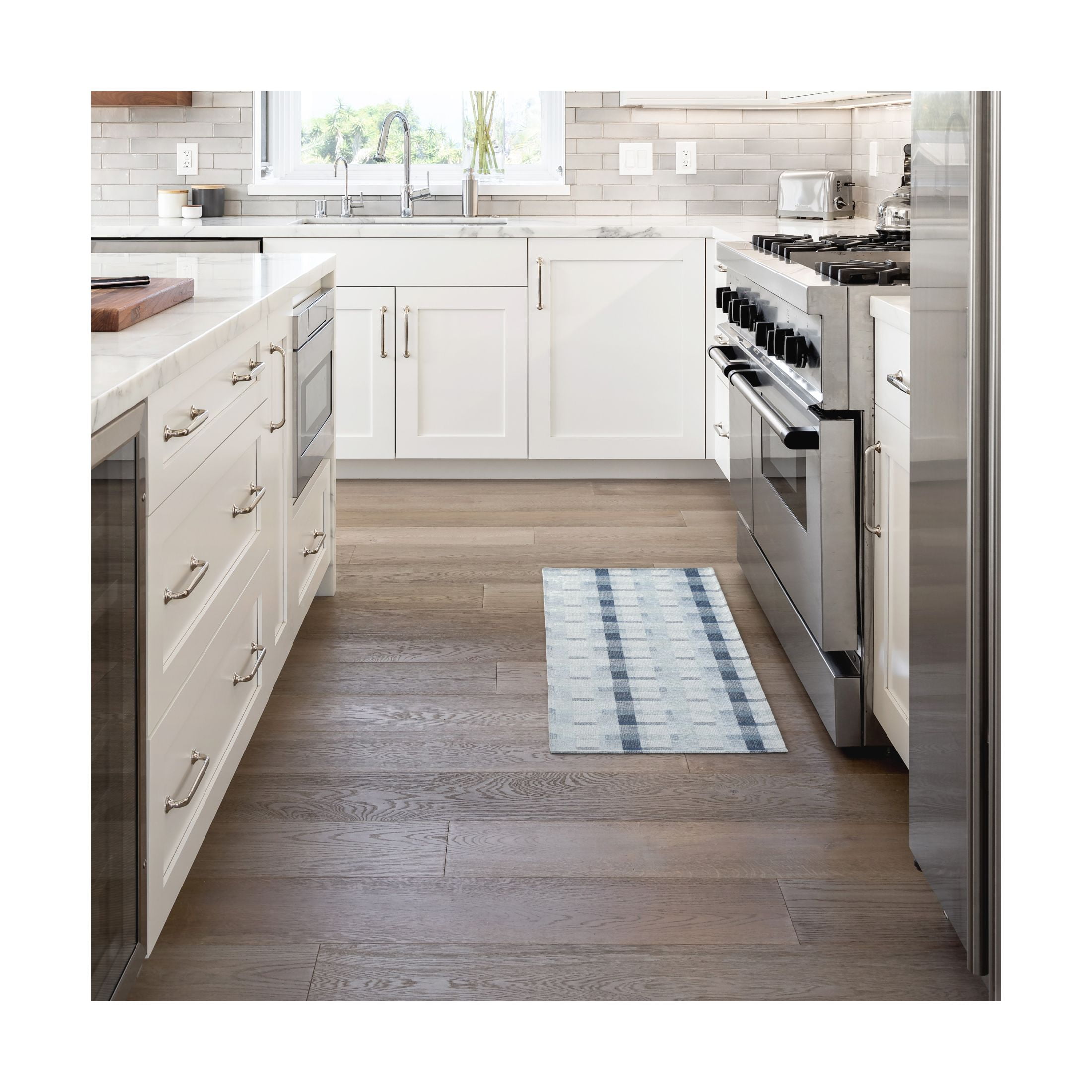 Martha Stewart Stella Owen Plaid Slip-Resistant Kitchen Mat Runner, Blue/White, 20"x50"