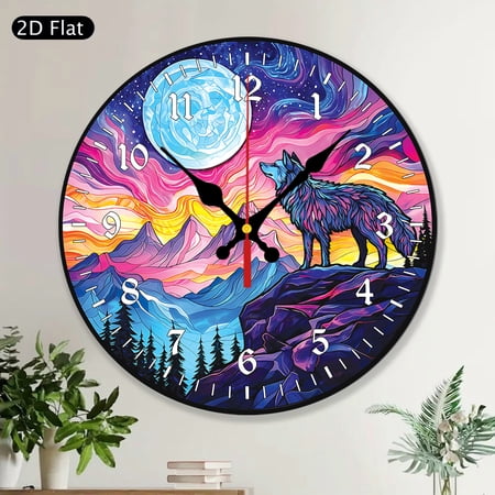 MDF Wood Round Wall Clock, Mandala Stained Glass Art Look, Boho Geometric Spiritual Zen Home Decor Gift, Room Accent