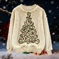 thumbnail image 4 of Plush Christmas Sweaters for Women Funny Round Neck Festive Printed Graphic Drop Shoulder Fuzzy Soft Pullover Tops (S, Beige), 4 of 4