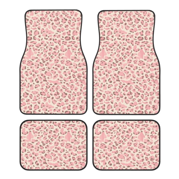Crystal Fleece Car Floor Mats Set Of Four - Bottom Injection Molded For Easy Installation To Prevent Interior Contamination Suitable For Most Cars Leopard Skin Print Style Pink_3