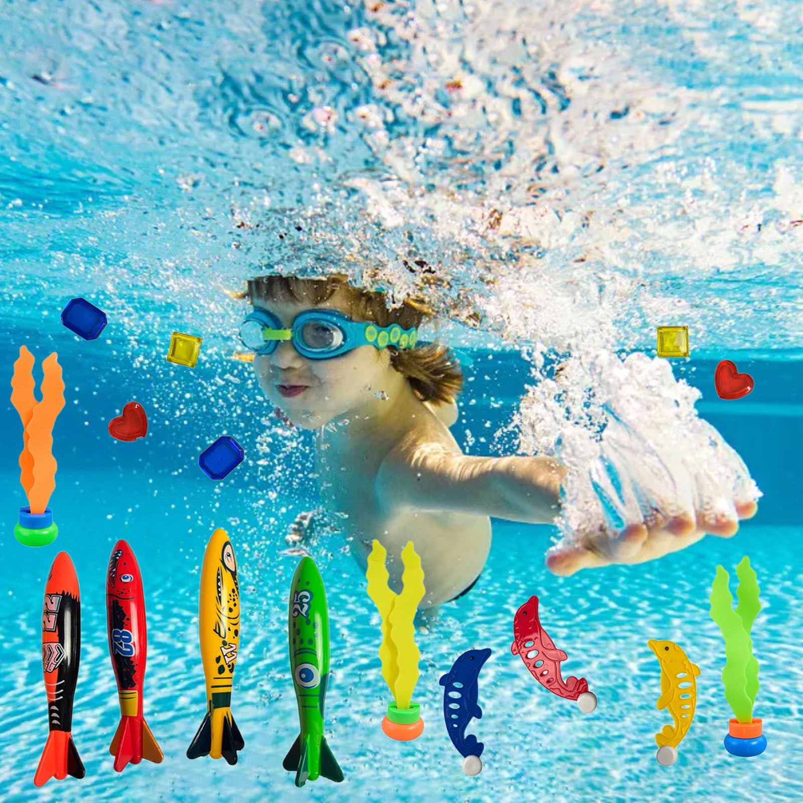 BelleVive 10 Pièces Jouets De Plongée Piscine - Anneaux, Bâtons, Torpilles & Pieuvres Pour Enfants Et Adultes - Jeux Aquatiques Été