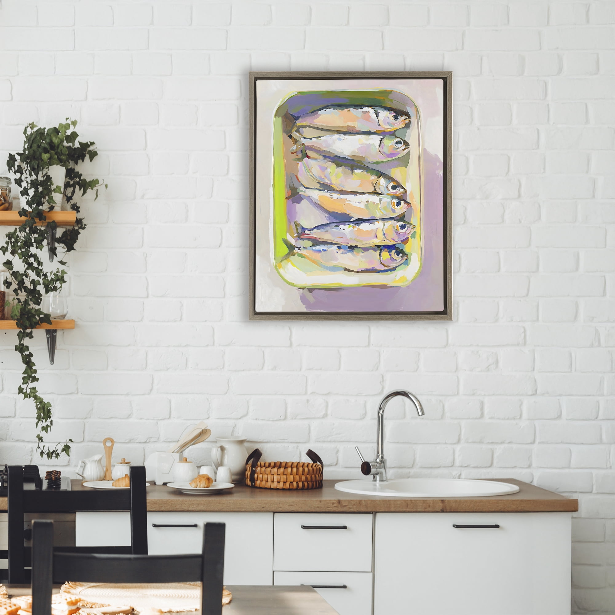 Stupell Industries Vibrant Hued Sardines Brown Framed Floater Canvas Wall Art, design by The Prints Vibe
