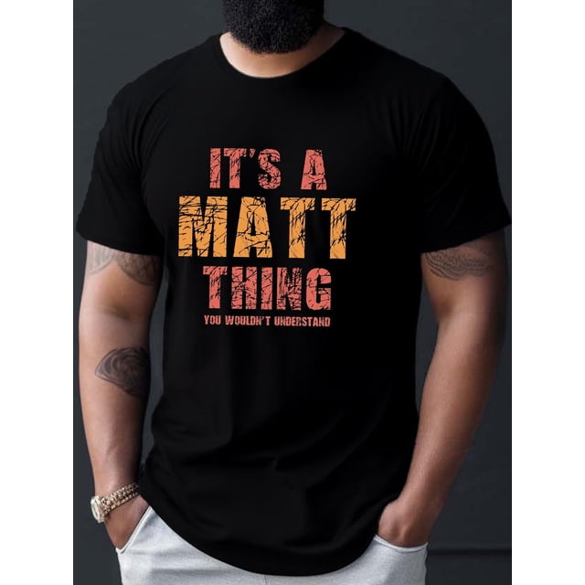 Camiseta informal de cuello redondo para hombre, 100 % poliéster, manga corta, corte regular, estampado geométrico, ligeramente elástica, para verano - Estampado "It's a Matt Thing"
