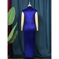 thumbnail image 6 of Women'S Satin High Slit Maxi Dress - Elegant Mock Neck Cap Sleeve Formal Attire Blue XXL, 6 of 8