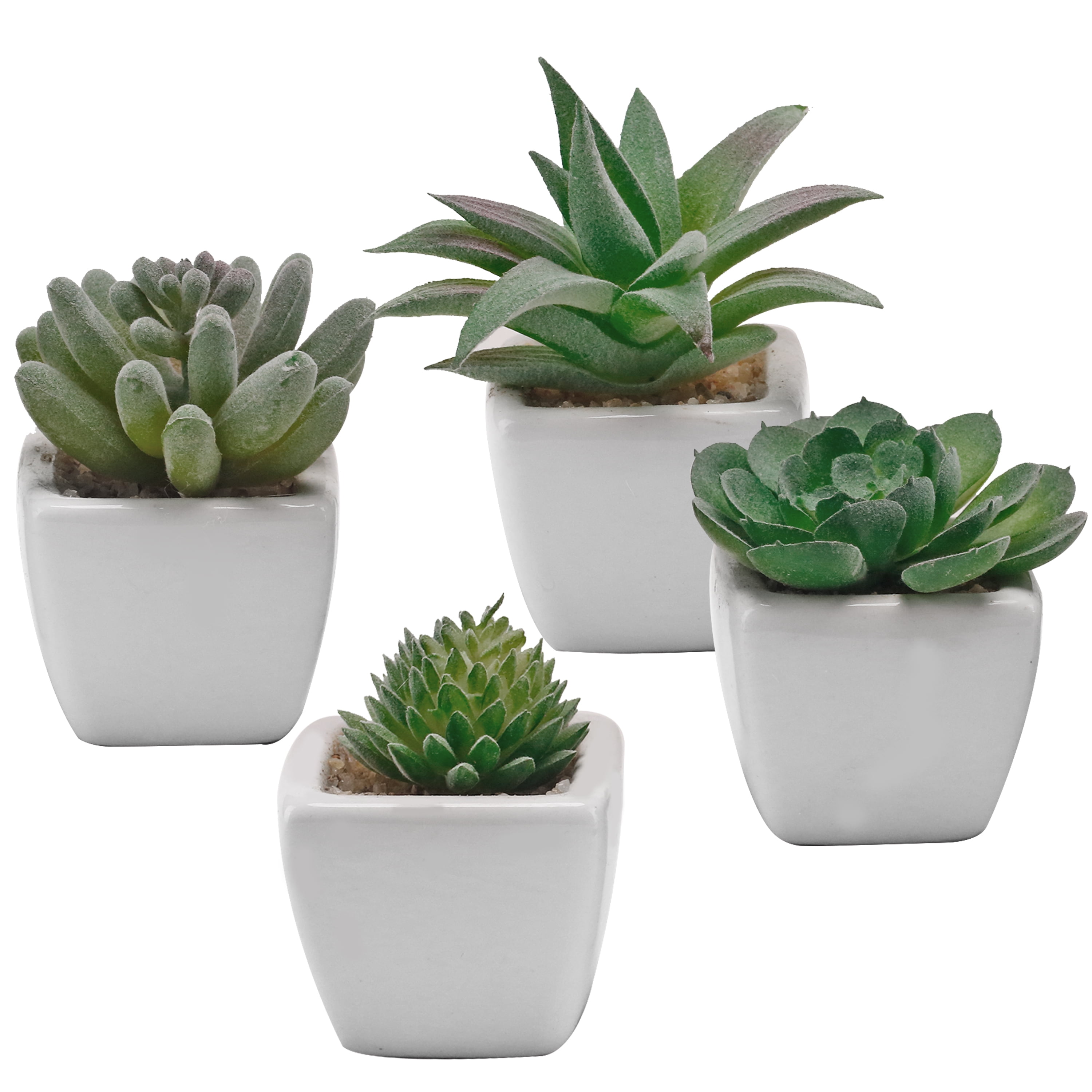 Set of 3 Modern Square Black Ceramic Artificial Succulent Planter/Mini Faux Potted Plants MyGift 
