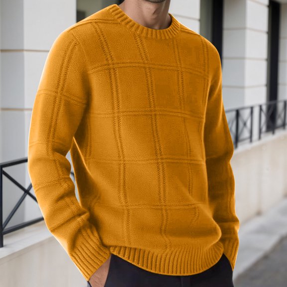 Mens Loose Fit Knit Sweater Long Sleeve Casual Pullover Sweater for Fall Winter Outdoor Daily Wear Warm Soft Knitwear with Classic Style