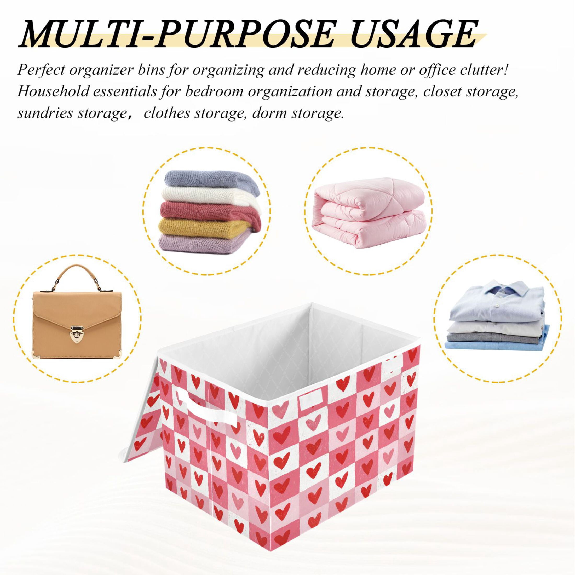 Large Collapsible Fabric Storage Box with Flip Lid & Handles, Decorative Organizer Basket for Home16.5×12.6×11.8in Crayon Heart Checkers