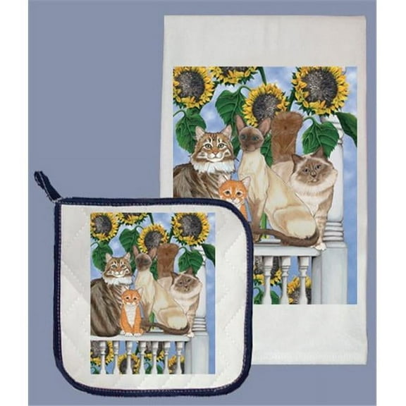 Pipsqueak Productions DP876 Cat Dish Towel And Pot Holder Set