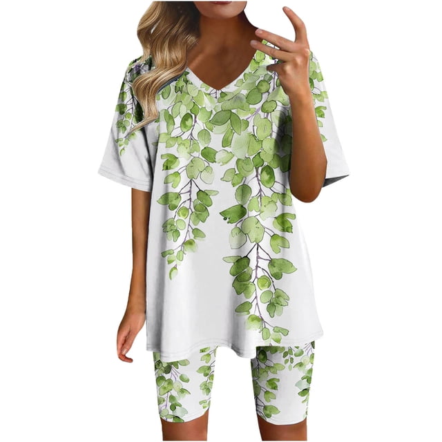 Blusas para las Mujeres Casual, Cuello en V de Manga Corta Impresa Superior Y Suelto Pantalones Cortos, Conjuntos de Moda de Verano